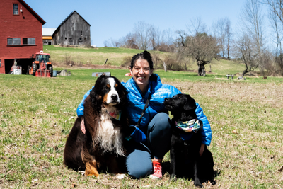 Kate and her dogs Doctor Waffle and Tugboat.