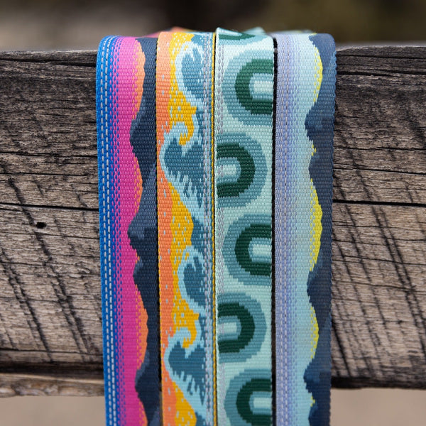 Close up oF patterns of new leashes.